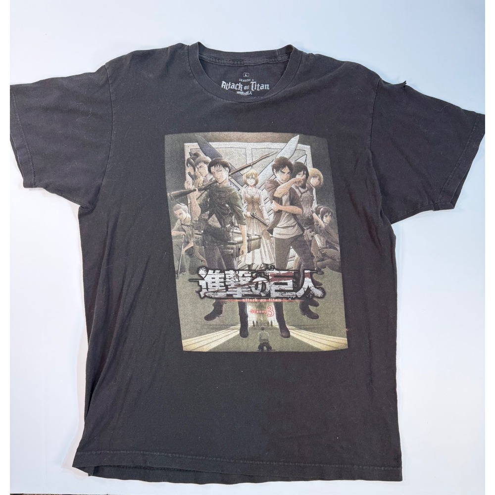 Attack on Titan Season 3 Anime Graphic T-Shirt Black Mens Large Eren Levi Mikasa